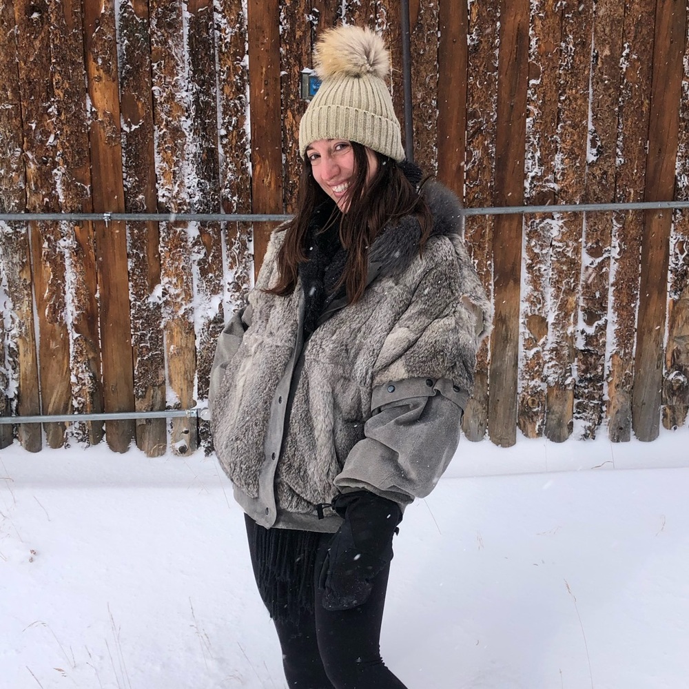 Vintage Gray Fur & Suede Bomber Coat